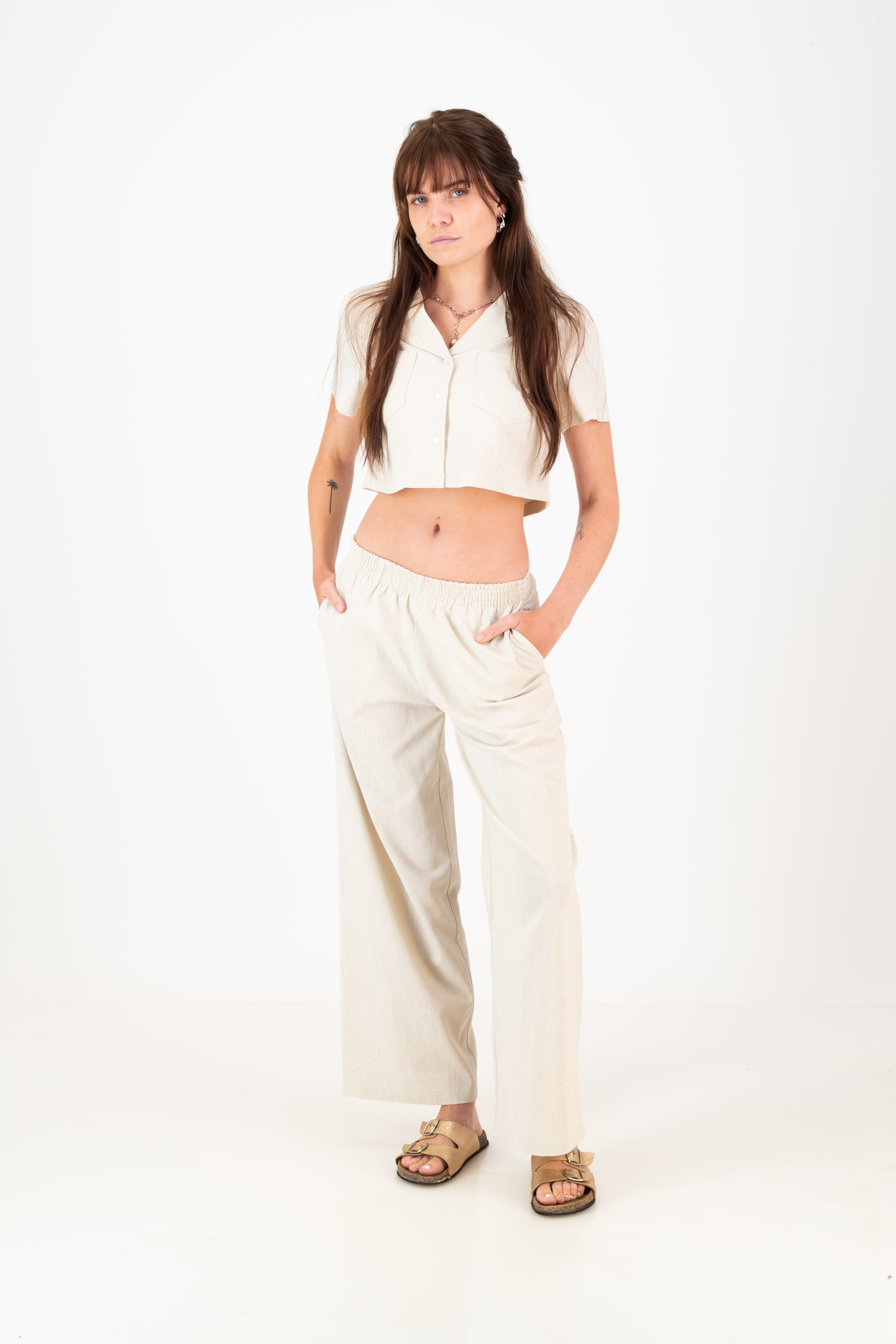 Erin Crop Shirt - Oatmeal