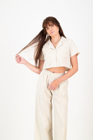 Erin Crop Shirt - Oatmeal