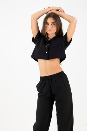 Erin Crop Shirt - Black