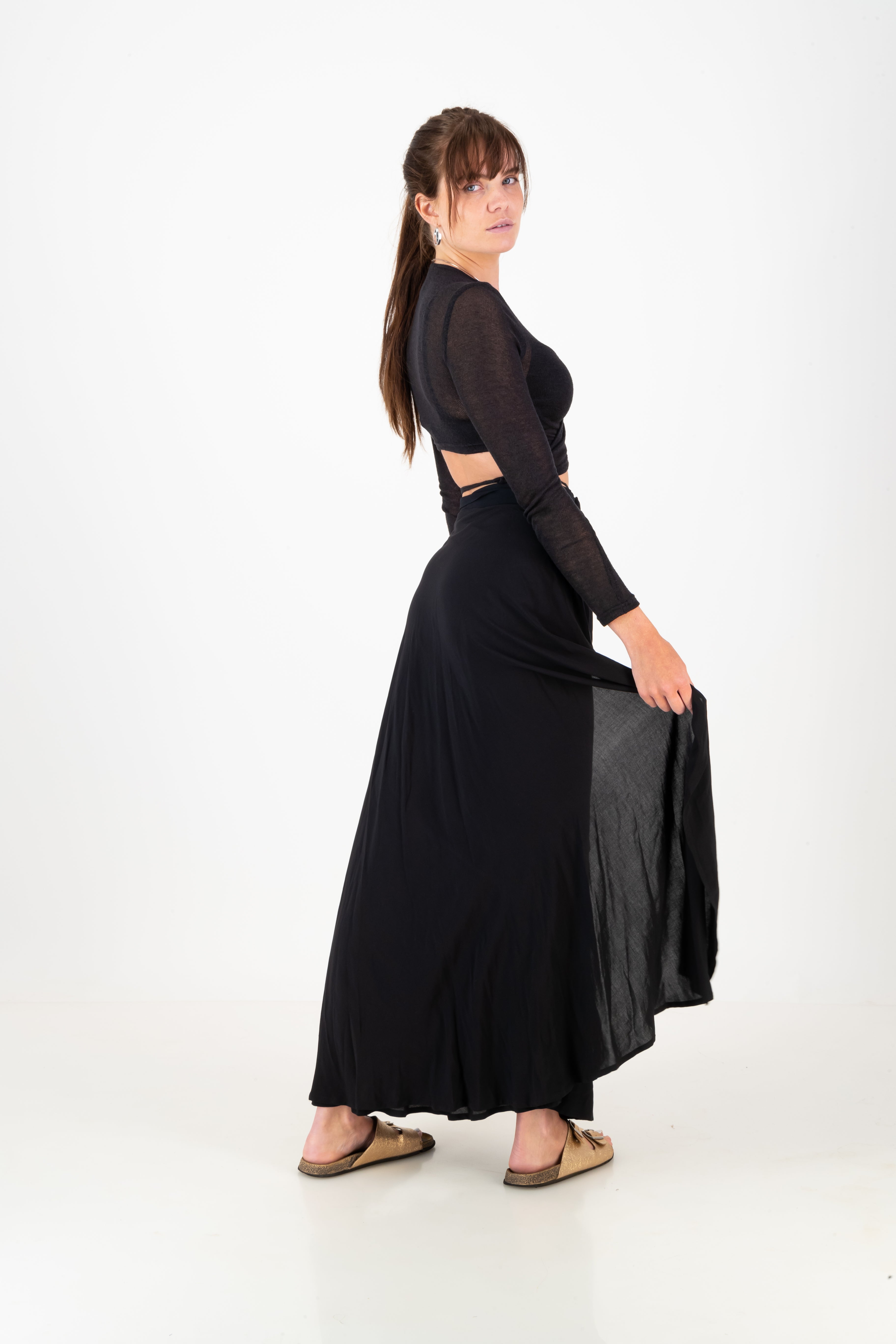 Courtney Wrap Skirt - Black Viscose