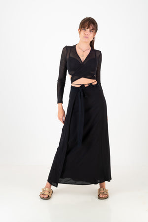 Courtney Wrap Skirt - Black Viscose