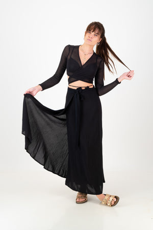 Courtney Wrap Skirt - Black Viscose