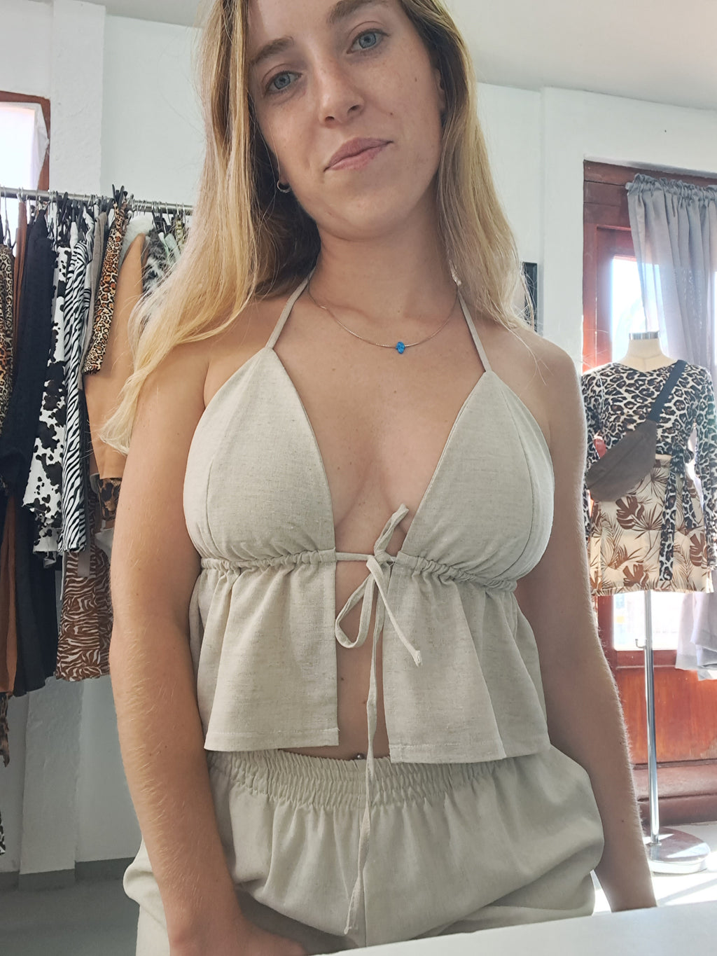 Jemma Halter Neck Top - Oatmeal